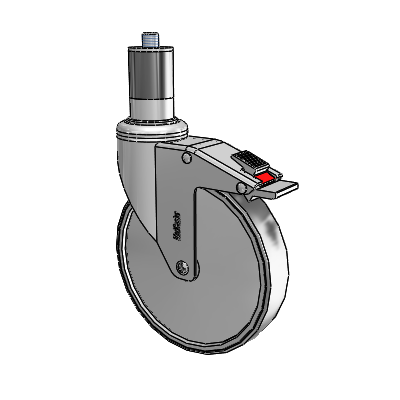 Chrome Hospital Antistatic Expanding Adapter (Rubber) Swivel Caster with 6 x 1.25 Conductive Rubber Wheel and Total Lock Brake