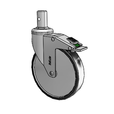 Chrome Hospital CH Round Stem Swivel Caster with 6 x 1.25 Polyurethane TPU Wheel and Directional Lock Brake