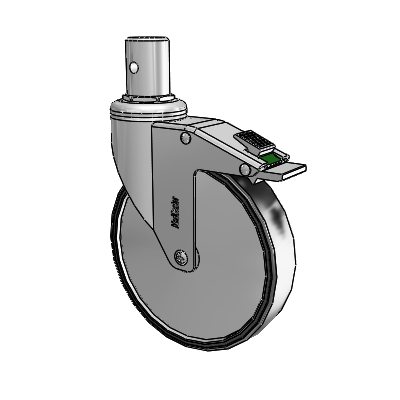 Chrome Hospital CH Round Stem Swivel Caster with 6 x 1.25 Polyurethane TPU Wheel and Directional Lock Brake