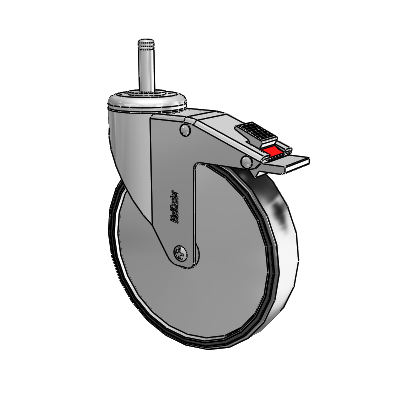 Chrome Hospital CH Grip Ring Stem Swivel Caster with 6 x 1.25 Polyurethane TPU Wheel and Total Lock Brake