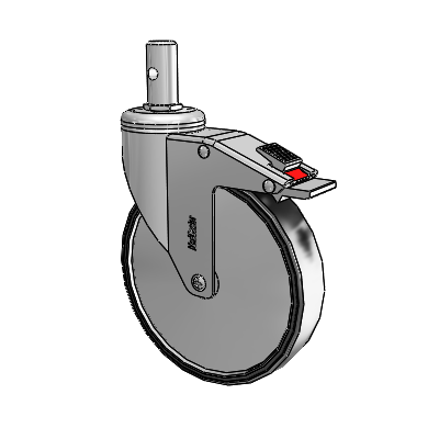Chrome Hospital CH Round Stem Swivel Caster with 6 x 1.25 Polyurethane TPU Wheel and Total Lock Brake