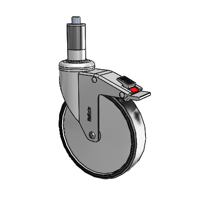 Chrome Hospital CH Expanding Adapter (Rubber) Swivel Caster with 6 x 1.25 Polyurethane TPU Wheel and Total Lock Brake