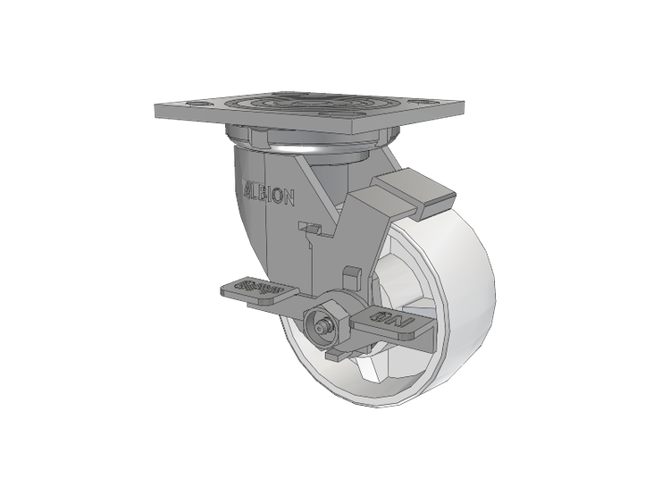 16 Series Top Plate Swivel Caster with 4 x 2 White Polypropylene RW - Polypropylene (Retort) Wheel and Face Brake