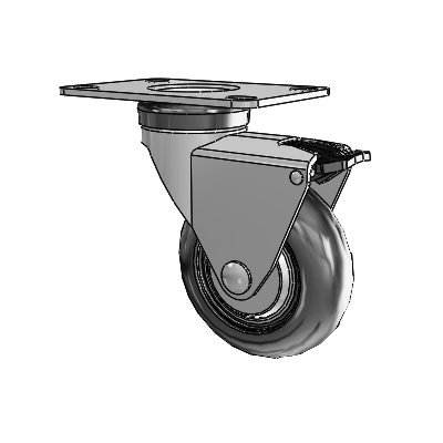 NeoTeq Top Plate Swivel Caster with 3 x 1 Neoprene Rubber Wheel and Total Lock Brake