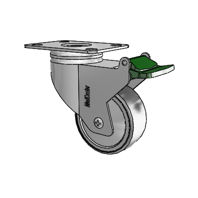 Chrome Hospital CX Top Plate Swivel Caster with 3 x 1.25 Thermoplastic Rubber Wheel and Directional Lock Brake
