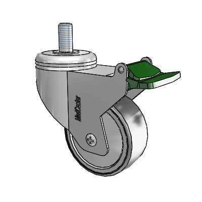 Chrome Hospital CX Threaded Stem Swivel Caster with 3 x 1.25 Thermoplastic Rubber Wheel and Directional Lock Brake