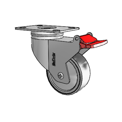 Chrome Hospital CX Top Plate Swivel Caster with 3 x 1.25 Thermoplastic Rubber Wheel and Total Lock Brake