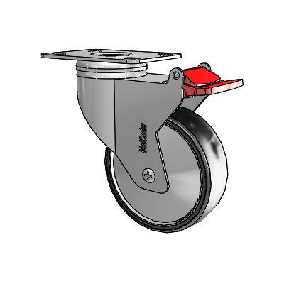 Chrome Hospital CX Top Plate Swivel Caster with 4 x 1.25 Polyurethane TPU Wheel and Total Lock Brake