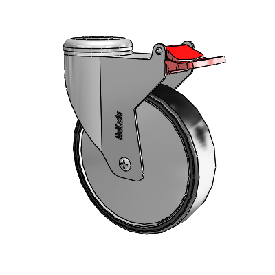 Chrome Hospital CX Hollow Kingpin Swivel Caster with 5 x 1.25 Polyurethane TPU Wheel and Total Lock Brake