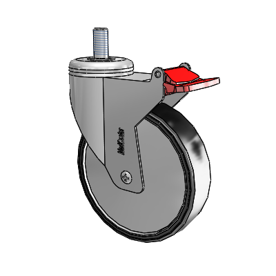 Chrome Hospital CX Threaded Stem Swivel Caster with 5 x 1.25 Polyurethane TPU Wheel and Total Lock Brake