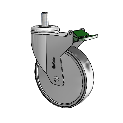 Chrome Hospital CX Threaded Stem Swivel Caster with 5 x 1.25 Thermoplastic Rubber Wheel and Directional Lock Brake