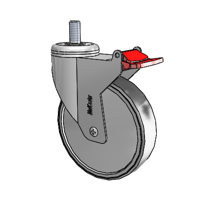 Chrome Hospital CX Threaded Stem Swivel Caster with 5 x 1.25 Thermoplastic Rubber Wheel and Total Lock Brake