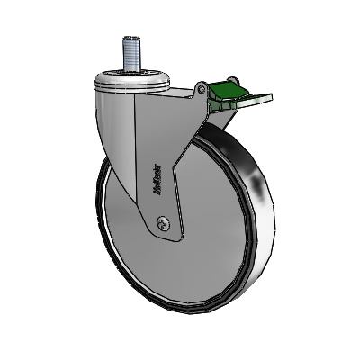 Chrome Hospital CX Threaded Stem Swivel Caster with 6 x 1.25 Polyurethane TPU Wheel and Directional Lock Brake