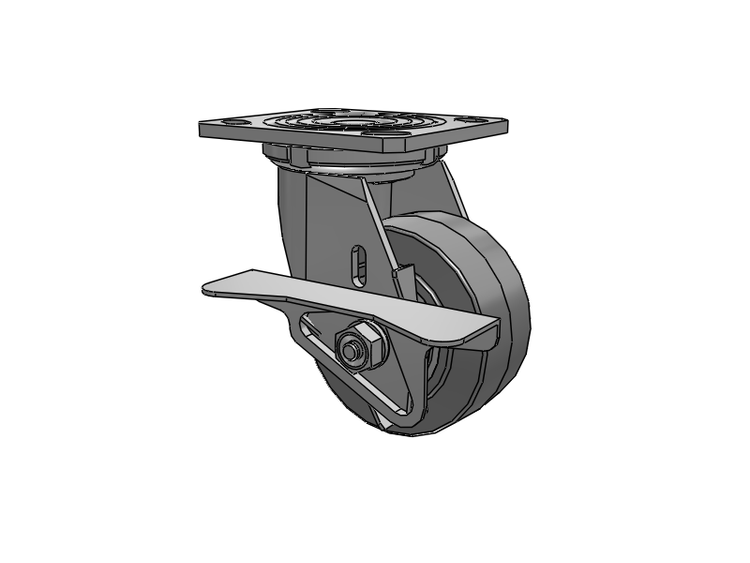 Defender D4 Series Stainless Steel Stainless Steel Top Plate Swivel Caster with 4 Performa Rubber (Flat/Grey) Wheel and Side Lock Brake