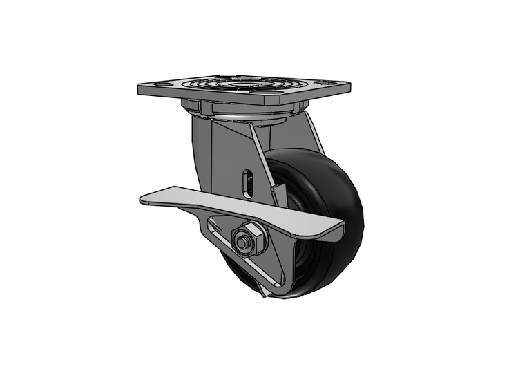 Defender D4 Series Stainless Steel Stainless Steel Top Plate Swivel Caster with 4 Endura Solid Elastomer Wheel and Side Lock Brake