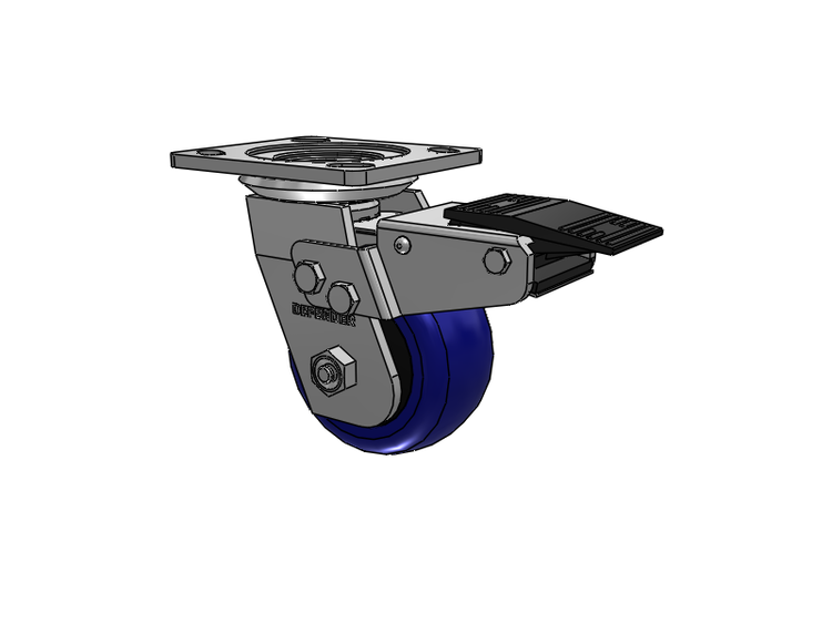 Defender D4 Series Stainless Steel Stainless Steel Top Plate Swivel Caster with 4 EG - Eagle Polyurethane (Polypropylene Core) Wheel and Total Lock Brake