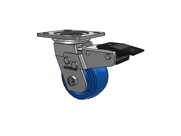 Defender D4 Series Stainless Steel Stainless Steel Top Plate Swivel Caster with 4 K Solid Polyurethane Wheel and Total Lock Brake