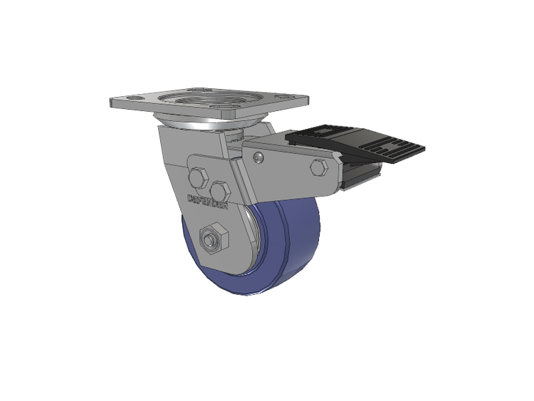 Defender D4 Series Stainless Steel Stainless Steel Top Plate Swivel Caster with 4 HydroTech (Flat) Wheel and Total Lock Brake