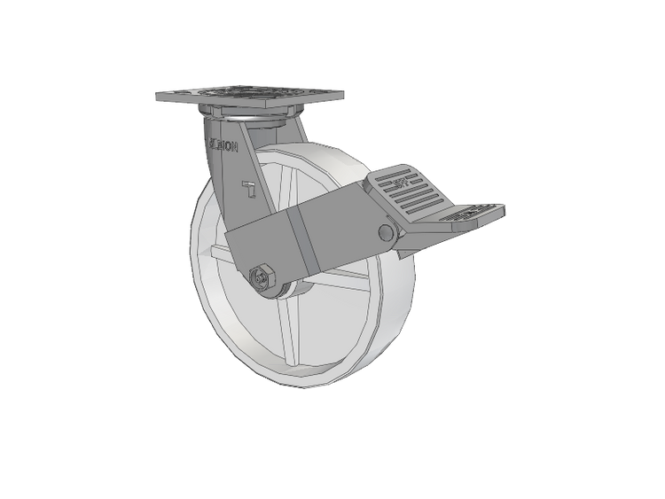 16 Series Top Plate Swivel Caster with 8 x 2 White Polypropylene RW - Polypropylene (Retort) Wheel and Face Brake