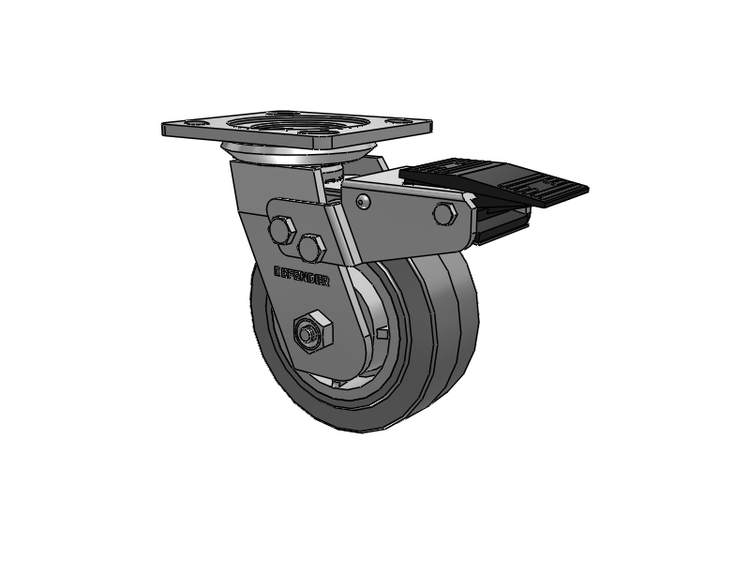 Defender D4 Series Stainless Steel Stainless Steel Top Plate Swivel Caster with 5 Performa Rubber (Flat/Grey) Wheel and Total Lock Brake