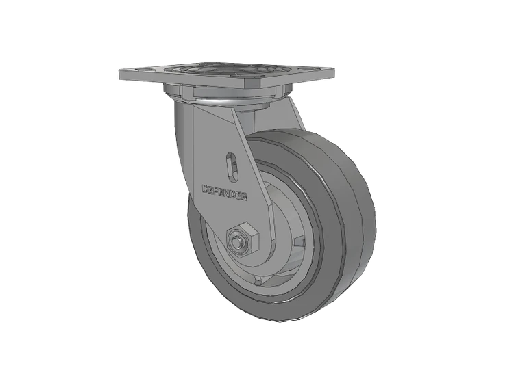 Defender D4 Series Stainless Steel Stainless Steel Top Plate Swivel Caster with 5 Performa Rubber (Flat/Grey) Wheel
