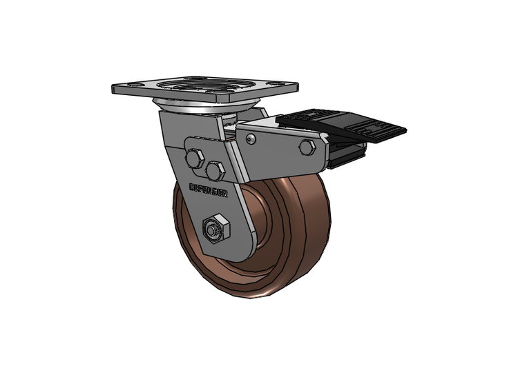 Defender D4 Series Stainless Steel Stainless Steel Top Plate Swivel Caster with 5 Thermo Hi-Temp Wheel and Total Lock Brake