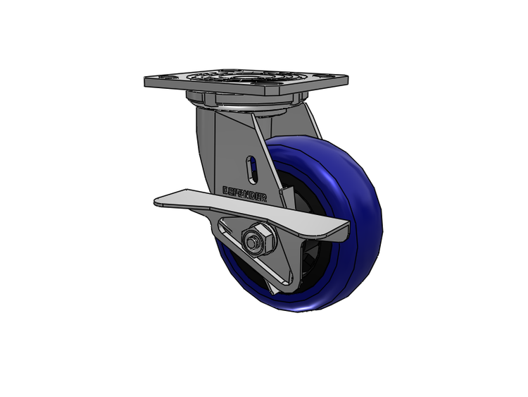 Defender D4 Series Stainless Steel Stainless Steel Top Plate Swivel Caster with 5 EG - Eagle Polyurethane (Polypropylene Core) Wheel and Side Lock Brake