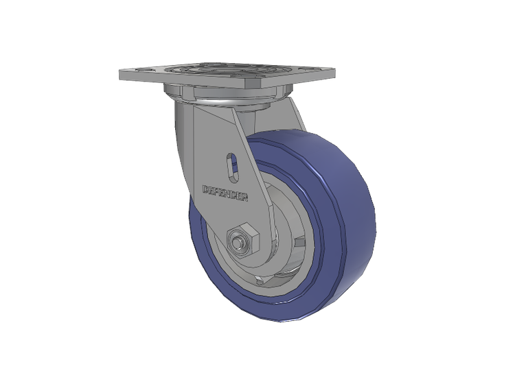 Defender D4 Series Stainless Steel Stainless Steel Top Plate Swivel Caster with 5 HydroTech (Flat) Wheel