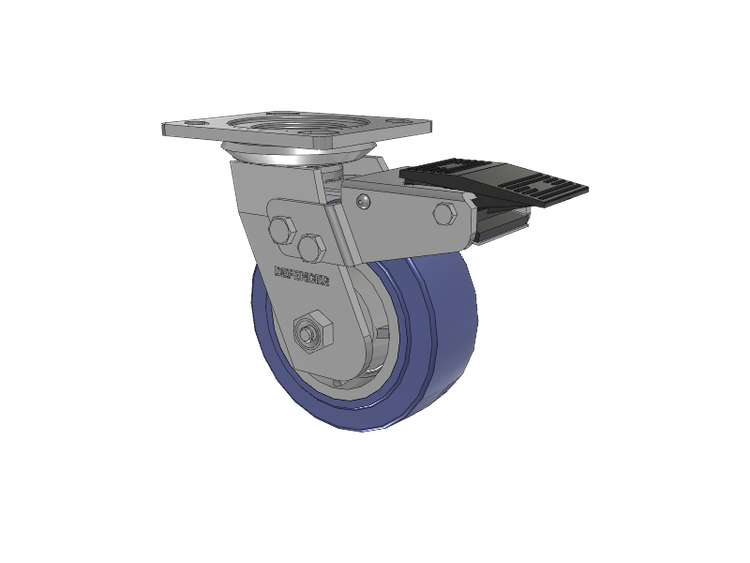 Defender D4 Series Stainless Steel Stainless Steel Top Plate Swivel Caster with 5 HydroTech (Flat) Wheel and Total Lock Brake