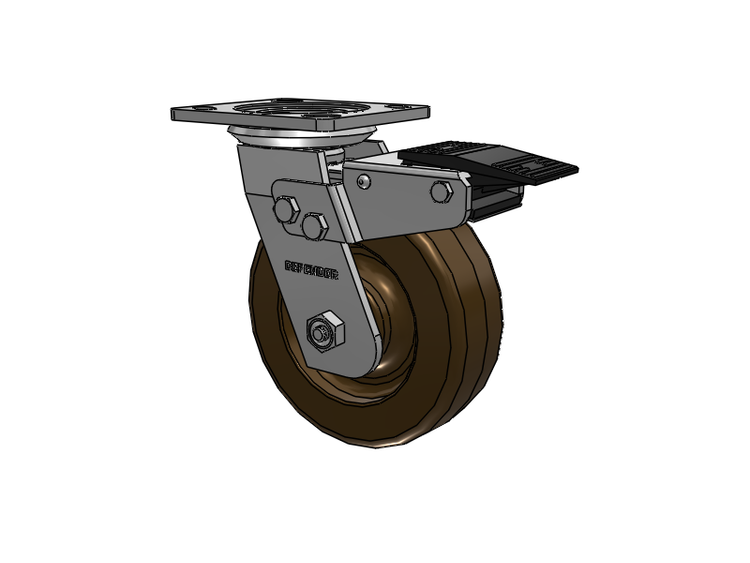 Defender D4 Series Stainless Steel Stainless Steel Top Plate Swivel Caster with 6 Phenolic - Hi-Temp Wheel and Total Lock Brake