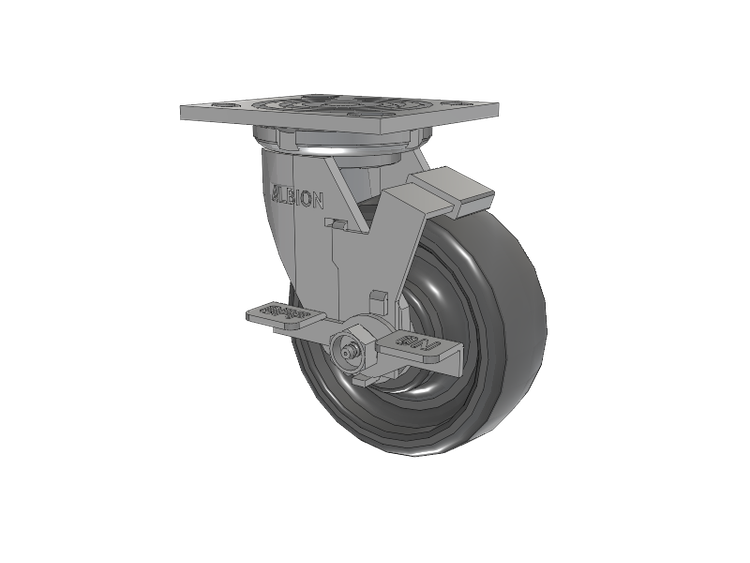 16 Series Top Plate Swivel Caster with 5 x 2 Grey Elastomer SE - Solid Elastomer Wheel and Face Brake