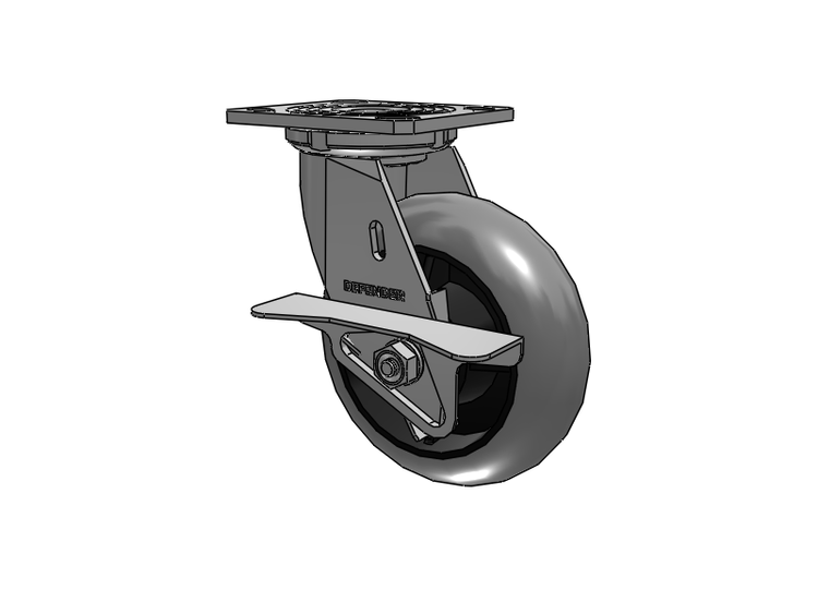 Defender D4 Series Stainless Steel Stainless Steel Top Plate Swivel Caster with 6 Performa Rubber (Round/Conductive) Wheel and Side Lock Brake