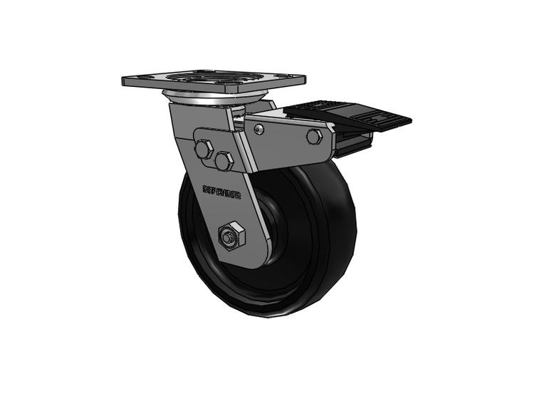 Defender D4 Series Stainless Steel Stainless Steel Top Plate Swivel Caster with 6 Endura Solid Elastomer Wheel and Total Lock Brake