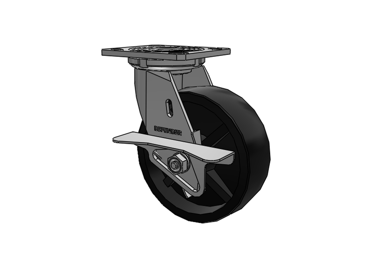 Defender D4 Series Stainless Steel Stainless Steel Top Plate Swivel Caster with 6 Polyolefin Wheel and Side Lock Brake