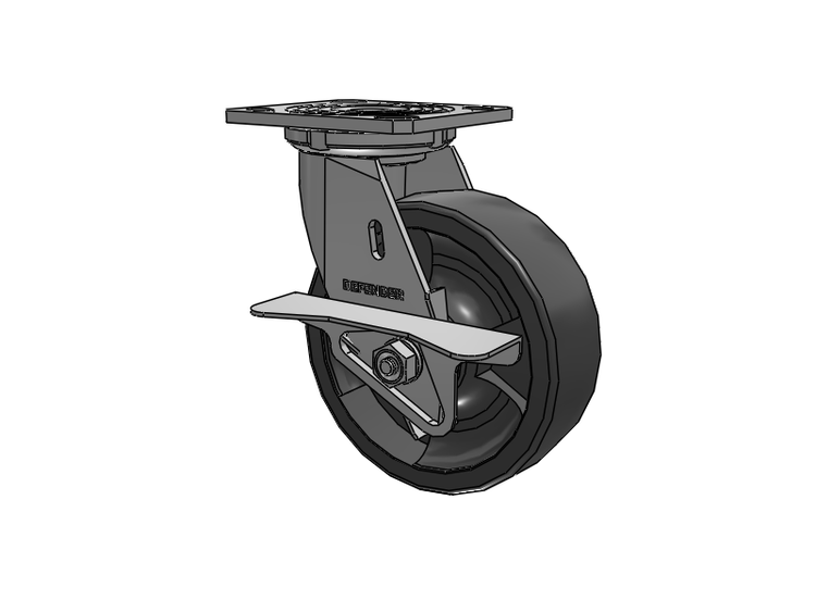 Defender D4 Series Stainless Steel Stainless Steel Top Plate Swivel Caster with 6 HD Nylon Glass Filled Wheel and Side Lock Brake