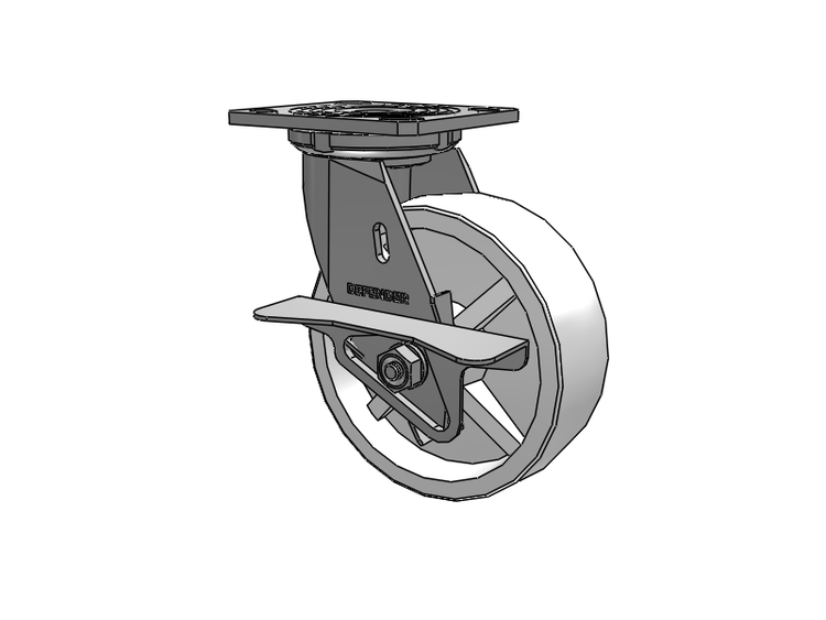 Defender D4 Series Stainless Steel Stainless Steel Top Plate Swivel Caster with 6 Retort Hi-Temp Wheel and Side Lock Brake