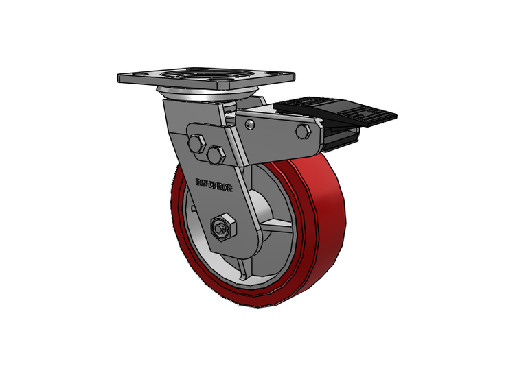 Defender D4 Series Stainless Steel Stainless Steel Top Plate Swivel Caster with 6 Polyurethane HI-TECH Wheel and Total Lock Brake