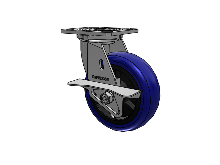 Defender D4 Series Stainless Steel Stainless Steel Top Plate Swivel Caster with 6 EG - Eagle Polyurethane (Polypropylene Core) Wheel and Side Lock Brake