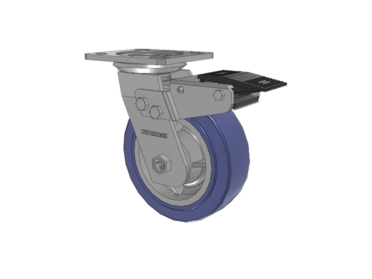 Defender D4 Series Stainless Steel Stainless Steel Top Plate Swivel Caster with 6 HydroTech (Flat) Wheel and Total Lock Brake