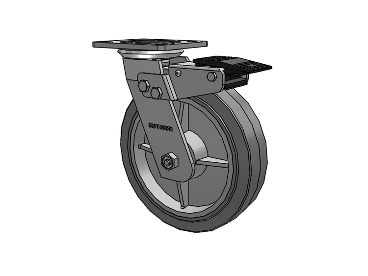 Defender D4 Series Stainless Steel Stainless Steel Top Plate Swivel Caster with 8 Performa Rubber (Flat/Grey) Wheel and Total Lock Brake
