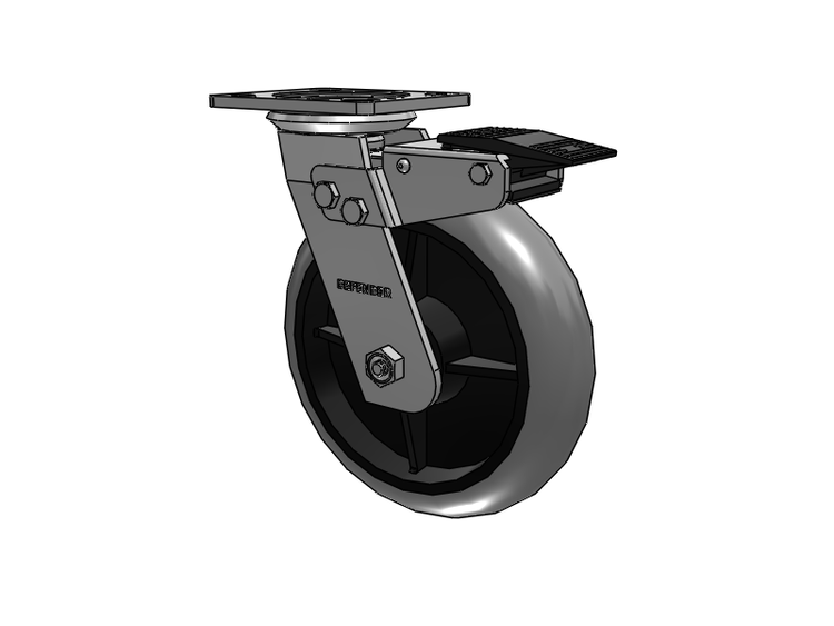 Defender D4 Series Stainless Steel Stainless Steel Top Plate Swivel Caster with 8 Performa Rubber (Round/Conductive) Wheel and Total Lock Brake