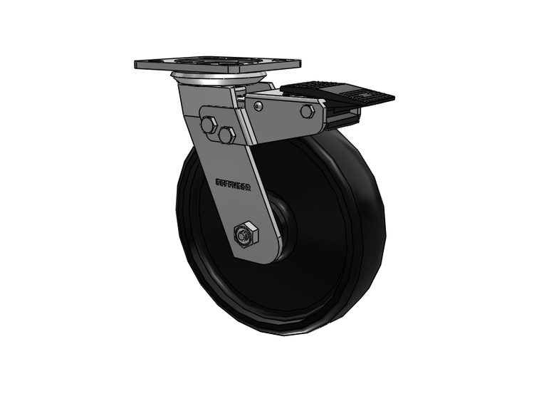 Defender D4 Series Stainless Steel Stainless Steel Top Plate Swivel Caster with 8 Endura Solid Elastomer Wheel and Total Lock Brake