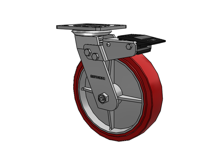 Defender D4 Series Stainless Steel Stainless Steel Top Plate Swivel Caster with 8 Polyurethane HI-TECH Wheel and Total Lock Brake