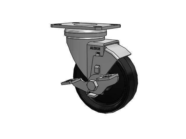 Dolly Top Plate Swivel Caster with 4 x 1.25 Black Polypropylene PB - Polypropylene Wheel and Face Brake