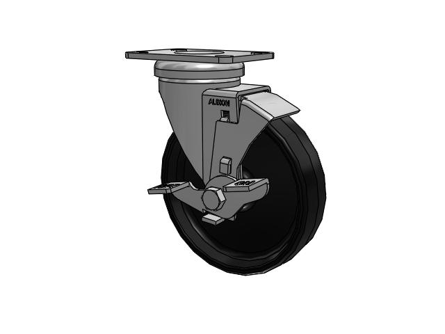 Dolly Top Plate Swivel Caster with 5 x 1.25 Black Polypropylene PB - Polypropylene Wheel and Face Brake