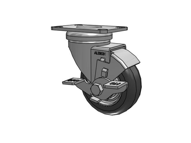 Dolly Top Plate Swivel Caster with 3.5 x 1.25 Grey Tread on Grey Polypropylene Core XA - Polyurethane (Polypropylene Core) Wheel and Face Brake