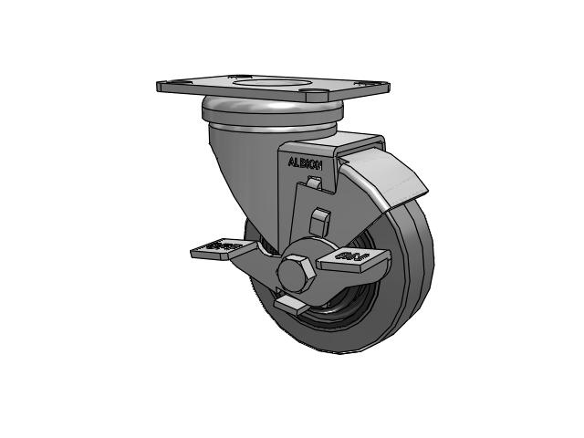 Dolly Top Plate Swivel Caster with 3.5 x 1.25 Grey Tread on Grey Core XS - Performa X-tra Soft Rubber (Flat) - Prevenz Antimicrobial Wheel and Face Brake