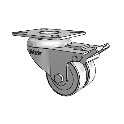 Dual Wheel Top Plate Swivel Caster with 2 x 1.6563 Grey Rubber Wheel and Total Lock Brake