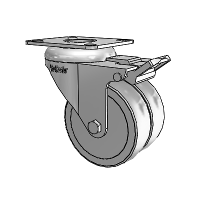 Dual Wheel Top Plate Swivel Caster with 3 x 2 Grey Thermoplastic Rubber Wheel and Total Lock Brake