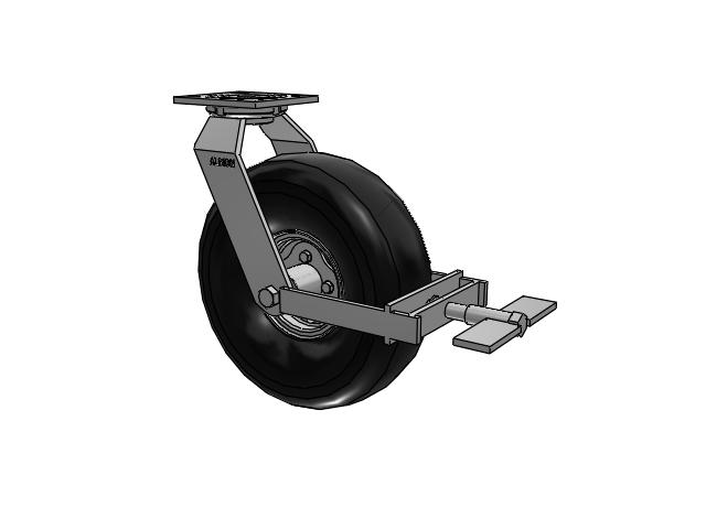 16 Series Pneumatic Casters Top Plate Swivel Caster with 10.9 x 4.1 Black Pneumatic Wheel and Face Brake
